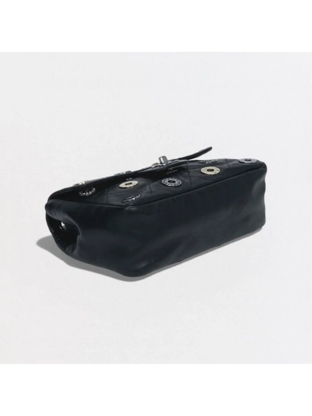 Chanel Quilted Shoulder Bag Calfskin Black Silver Chain Bag CC Logo Turnlock
